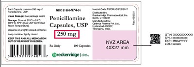 penicillamine-05.jpg PRINCIPAL DISPLAY PANEL - 250 mg Capsule Bottle Label - penicillamine 05