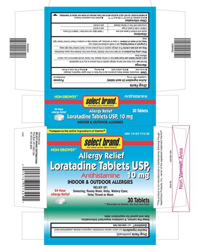 This is the 30 count blister carton label for Select Brand Loratadine tablets. - Loratadine