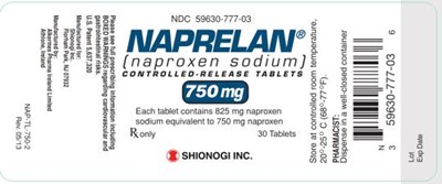 naprelan-05.jpg NDC 59630-777-03NAPRELAN(naproxen sodium)CONTROLLED-RELEASED TABLETS750 mgRx only 30 TabletsSHIONOGI INC - naprelan 05