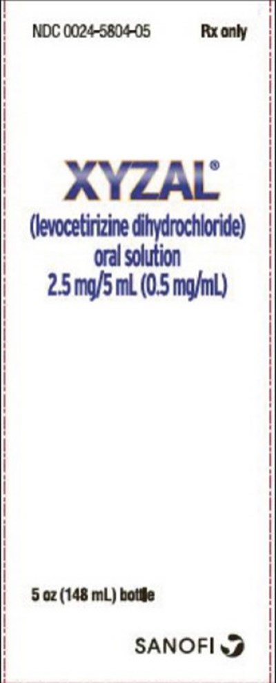 xyzal-02.jpg PRINCIPAL DISPLAY PANELNDC 0024-5804-05Rx OnlyXYZAL(levocetirizine dihydrochloride)oral solution2.5 mg/5 mL (0.5 mg/mL) - xyzal 02