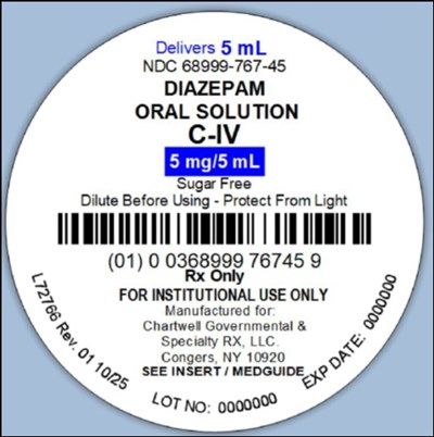 Image Description (Diazepam Oral Solution 5mg 5ml Bottle Label Unit Dose)