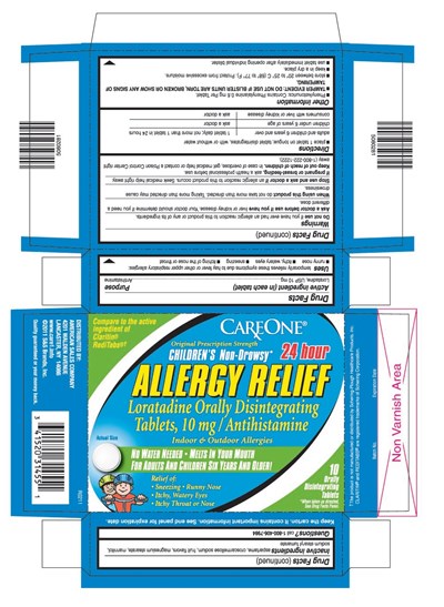 This is the bottle carton label for Careone 10 count Loratadine ODT, 10 mg (Claritin Kids). - LoraODT ClaritinKids