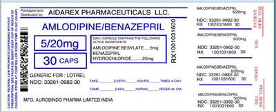 IMAGE LABEL - amlodipine 5 mg benazepril 20 mg for aurobindo 3