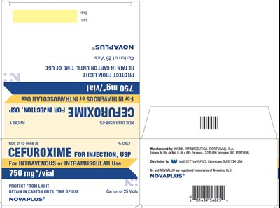 cefuroxime-for-injection---novaplus-3.jpg NDC 0143-9568-25 Rx ONLY CEFUROXIME FOR INJECTION, USP For INTRAVENOUS or INTRAMUSCULAR Use 750 mg*/vial PROTECT FROM LIGHT RETAIN IN CARTON UNTIL TIME OF USE Carton of 25 Vials - cefuroxime for injection novaplus 3