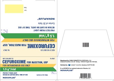 cefuroxime-for-injection---novaplus-6.jpg NDC 0143-9567-25 Rx ONLY CEFUROXIME FOR INJECTION, USP FOR INTRAVENOUS USE ONLY 1.5 g*/vial PROTECT FROM LIGHT RETAIN IN CARTON UNTIL TIME OF USE Carton of 25 Vials - cefuroxime for injection novaplus 6