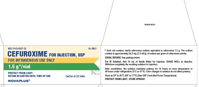 Ndc 0143-9567-25 Rx Only Cefuroxime For Injection, Usp For Intravenous Use Only 1.5 G*/vial Protect From Light Retain In Carton Until Time Of Use Carton Of 25 Vials *each Vial Contains Sterile Cefuroxime Sodium Equivalent To Cefuroxime 1.5 G. The Sodium Content Is Approximately 54.2 mg (2.4 Meq) Of Sodium Per Gram Of Cefuroxime Activity. Usual Dosage: See Package Insert. For Iv Solution: Add 16 mL Of Sterile Water For Injection. Shake Well To Dissolve. Withdraw Completely The Resulting Solution For Injection. After Constitution, The Solution Maintains Potency For 24 Hours At Room Temperature Or 48 Hours Under Refrigeration (5ºc Or 41ºf). Color Changes In Solution Do Not Affect Potency. Store At 20º To 25ºc (68º To 77ºf) [see Usp Controlled Room Temperature]. Protect From Light. Store Upright. (Cefuroxime For Injection   Novaplus 7)