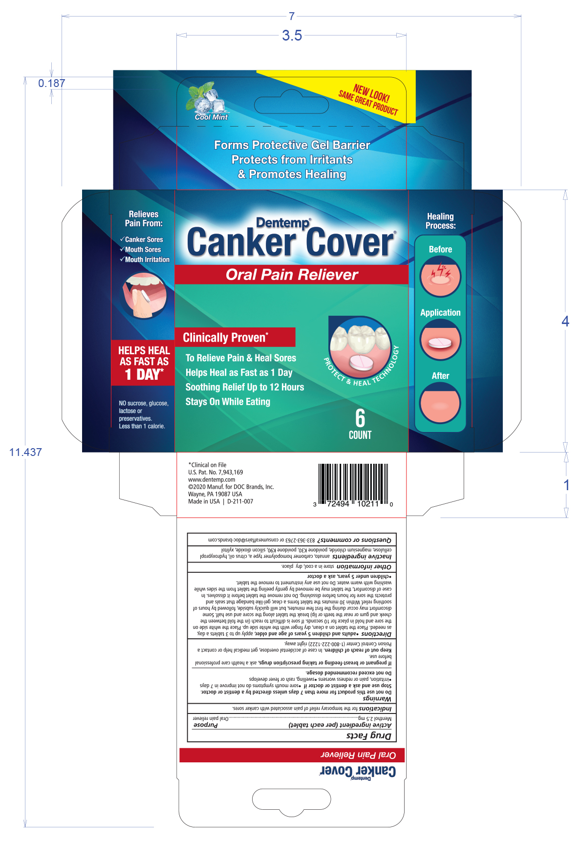FDA Label for Dentemp Canker Cover Tablet, Extended Release Oral; Topical Indications, Usage