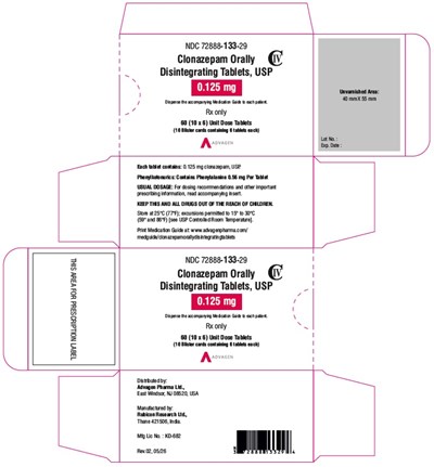Clonazepam Orally Disintegrating Tablets, Usp 0.125 mg (NDC 72888-133-29)