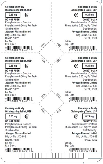 Clonazepam Orally Disintegrating Tablets, Usp 0.25 mg (NDC 72888-134-31)