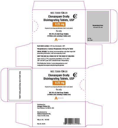 Clonazepam Orally Disintegrating Tablets, Usp 0.25 mg (NDC 72888-134-29)