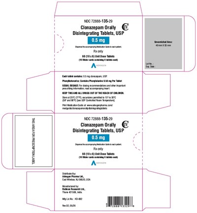 Clonazepam Orally Disintegrating Tablets, Usp 0.5 mg (NDC 72888-135-29)