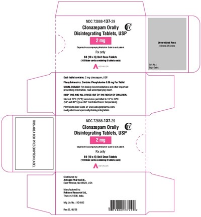 Clonazepam Orally Disintegrating Tablets, Usp 2 mg (NDC 72888-137-29)