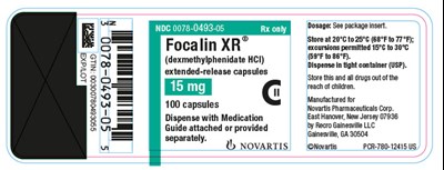 PRINCIPAL DISPLAY PANEL									NDC 0078-0493-05									Rx only									Focalin XR®									(dexmethylphenidate HCl)									extended-release capsules									15 mg									100 capsules									Dispense with Medication Guide attached or provided separately.									NOVARTIS - focalin xr 05