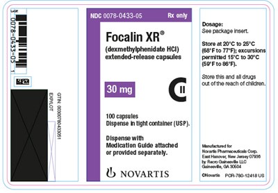 PRINCIPAL DISPLAY PANEL									NDC 0078-0433-05									Rx only									Focalin XR®									(dexmethylphenidate HCl)									extended-release capsules									30 mg									100 capsules									Dispense in tight container (USP).									Dispense with Medication Guide attached or provided separately.									NOVARTIS - focalin xr 08
