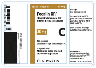 PRINCIPAL DISPLAY PANEL									NDC 0078-0609-05									Rx only									Focalin XR®									(dexmethylphenidate HCl)									extended-release capsules									35 mg									100 capsules									Dispense in tight container (USP).									Dispense with Medication Guide attached or provided separately.									NOVARTIS - focalin xr 09