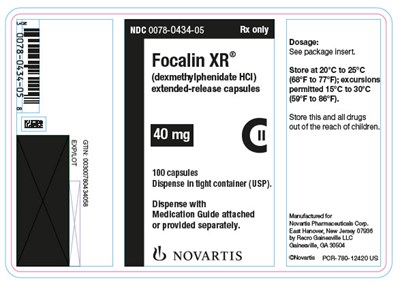 PRINCIPAL DISPLAY PANEL									NDC 0078-0434-05									Rx only									Focalin XR®									(dexmethylphenidate HCl)									extended-release capsules									40 mg									100 capsules									Dispense in tight container (USP).									Dispense with Medication Guide attached or provided separately.									NOVARTIS - focalin xr 10