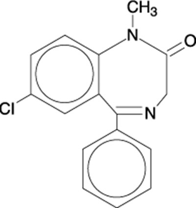 This is an image of the structural formula for diazepam. - diazepam 1