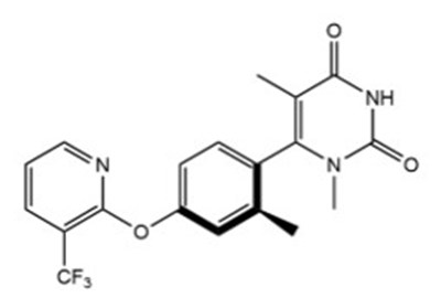 The Chemical Structure Is: The Active Ingredient Of Tradename Is Tavapadon, A Selective Dopamine D1 And D5 Receptor Partial Agonist. The Chemical Name Is (s)-1,5-dimethyl-6-(2-methyl-4-{[3-(trifluoromethyl) Pyridin-2-yl]oxy}phenyl)pyrimidine- 2,4(1h,3h)-dione. Its Molecular Formula Is C19h16f3n3o3 And Its Molecular Weight Is 391.35 Daltons. (Juvmo 01)