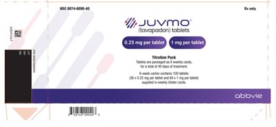 Principal Display Panelndc 0074-6090-40  Rx Onlyjuvmo™(tavapadon) Tablets.25 mg Per Tablet  1 mg Per Tablet Titration Packtablets Are Packaged As 6 Weekly Cards, For A Total Of 40 Days Of Treatment.6-week Carton Contains 100 Tablets(36 X 0.25 mg Per Tablet And 64 X 1 mg Per Tablet)supplied In Weekly Blister Cards. (Juvmo 08)