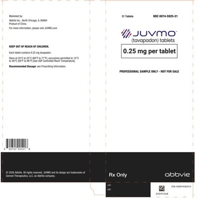 Principal Display Panel21 Tablets  Ndc 0074-5925-21juvmo™(tavapadon) Tablets0.25 mg Per Tabletprofessional Sample Only – Not For Sale (Juvmo 0a)