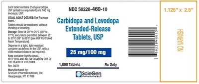 cls-tabs-25mg-100mg-container-label-1000s.jpg Carbidopa-Levodopa Extended Release Tablets-ANDA - cls tabs 25mg 100mg container label 1000s
