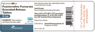 4 mg 30 Count Label (Fesoterodine Fumarate Extended Release Tablets 6)