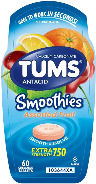 Tums Smoothies Assorted Fruit 60 Count Front Label (Image 01)