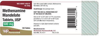Principal Display Panel- 500 mg Tablet Bottle Label (Methenamine 01)