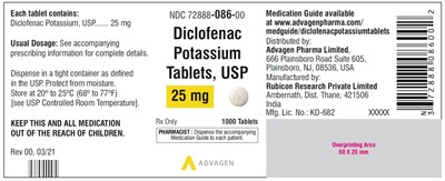Diclofenac Potassium Tablets,usp 25 mg (NDC 72888-086-00)