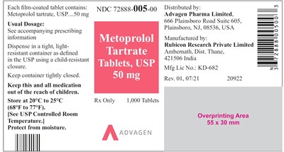 Ndc 72888-005-00 (Metoprolol Tartrate Tablets, USP 50 mg)