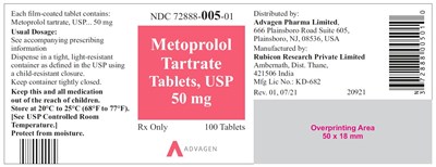 Ndc 72888-005-01 (Metoprolol Tartrate Tablets, USP 50 mg)