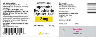 loperamide-hcl-capsules-2mg-500s.jpg Loperamide hydrochloride capsules USP, 2 mg - NDC 72888-130-05 - 500 Tablets Label - loperamide hcl capsules 2mg 500s