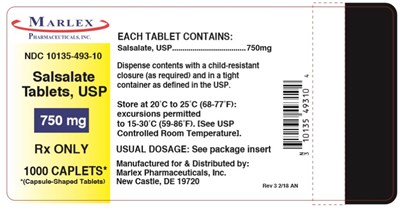 Marlex Pharmaceuticals, Inc.ndc 10135-493-10salsalate Tablets, Usp 750 mg Rx Only 1000 Caplets** (capsule-shaped Tablets) (Salsalate 03)