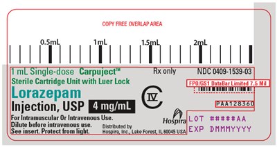 PRINCIPAL DISPLAY PANEL - 4 mg/mL Cartridge Label - lorazepam 03