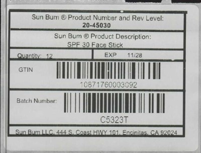 Sun Bum Spf 30 Face Stick Master Carton Label (201f836c B38b 409c Abbb C032e114f5e0 00)