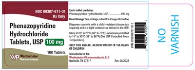 phenazopyridine-02.jpg PRINCIPAL DISPLAY PANEL - 100 mg Tablet Bottle Label - phenazopyridine 02