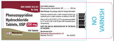 phenazopyridine-03.jpg PRINCIPAL DISPLAY PANEL - 200 mg Tablet Bottle Label - phenazopyridine 03