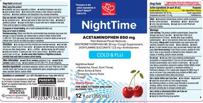 Acetaminophen 650 mg, Dextromethorphan Hbr 30 mg, Doxylamine Succinate 12.5 mg (Nighttime Cold And Flu Cherry Liquid 1)