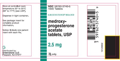 medroxyprogesterone-05.jpg PRINCIPAL DISPLAY PANEL - 2.5 mg Tablet Bottle Label - NDC 59762-3740-5 - medroxyprogesterone 05