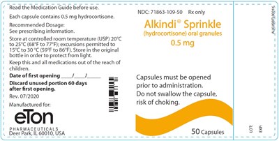 Alkindi Sprinkle (hydrocortisone) Oral Granules 0.5 mg (NDC 71863-109-50)