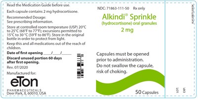 Alkindi Sprinkle (hydrocortisone) Oral Granules 2 mg (NDC 71863-111-50)