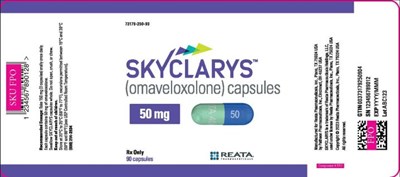 PRINCIPAL DISPLAY PANEL73179-250-90SKYCLARYS(omaveloxolone)50 mg capsulesRx only90 capsules - skyclarys 02