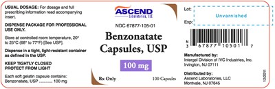 benzonatate-act-100mg-100cc.jpg Bottle Label - 100mg - 100 capsules - benzonatate act 100mg 100cc