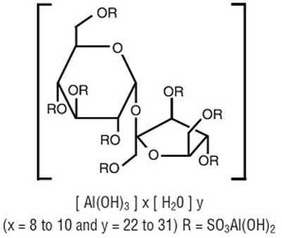 sucralfate-01.jpg Sucralfate Tablets contain sucralfate and sucralfate is an α-D-glucopyranoside, β-D-fructofuranosyl-, octakis-(hydrogen sulfate), aluminum complex. - sucralfate 01