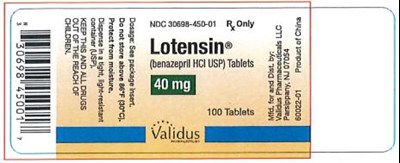 NDC 30698-450-01Lotensin(benazepril HCI USP)40 mg100 TabletsRx Only - lotensin 04