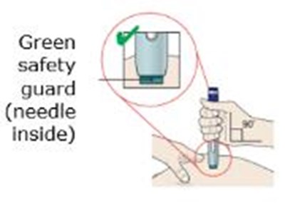Step 4. Put The Green Safety Guard (needle Inside) On Your Skin At 90 Degrees. (Enbrel 18)