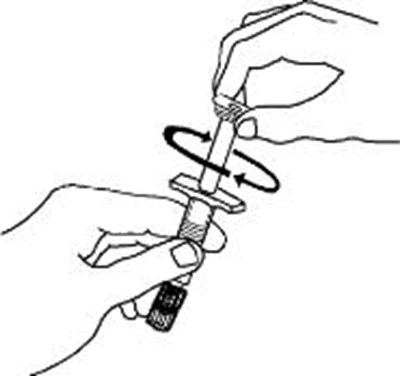 6.	Attach The Plunger To The Gray Rubber Stopper In The Syringe By Turning The Plunger Clockwise Until You Feel A Slight Resistance. (Enbrel 25)