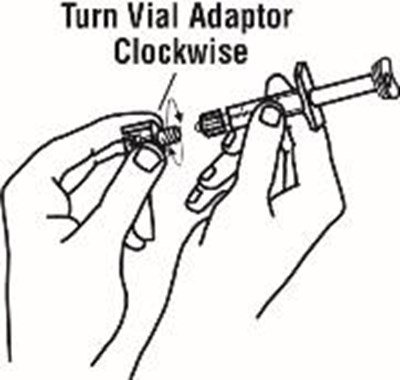 8.	Once The Twist Off Cap Is Removed, Pick Up The Vial Adapter With Your Free Hand.  Twist The Vial Adapter Onto The Syringe, Turning Clockwise Until You Feel A Slight Resistance.  Do Not Over Tighten. (Enbrel 27)
