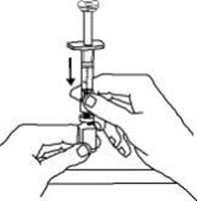 9.	Hold The Enbrel Vial Upright On Your Flat Work Surface.  Grasp The Sides Of The Vial Adapter And Place It Over The Top Of The Enbrel Vial.  Do Not Bump Or Touch The Plunger.  Doing So Could Cause The Liquid To Leak Out.  Insert The Vial Adapter Into The Gray Stopper On The Enbrel Vial.  The Plastic Spike Inside The Vial Adapter Should Puncture The Gray Stopper.  The Vial Adapter Should Fit Snugly. (Enbrel 28)