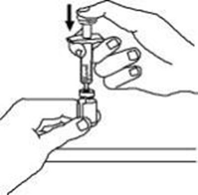 12.	Push The Plunger Down Very Slowly Until All Liquid From The Syringe Is In The Enbrel Vial.  Adding The Liquid Too Fast Will Cause Foaming (bubbles). (Enbrel 37)
